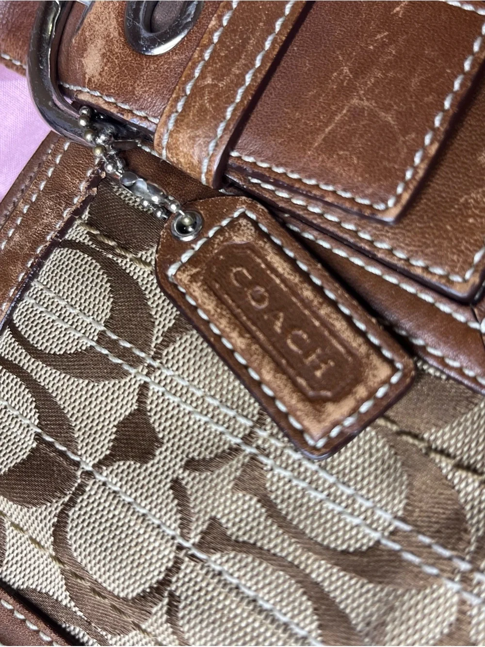 Coach Brown Signature Canvas Tote with Leather Trim